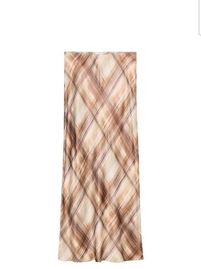 Zara Beige and Brown Plaid Maxi Skirt